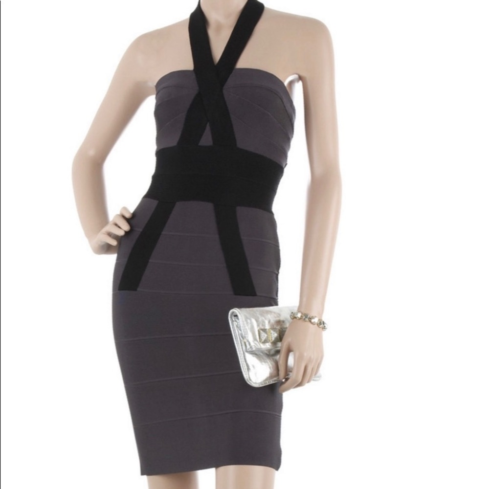 Vintage Herve Leger Grey & Black Bow Dress